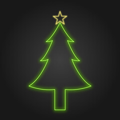 Christmas background. Green neon icon in the dark.