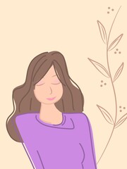 Illustration image of a beautiful girl with long wavy hair, abstract, hand painted, for background, wallpaper, wall decoration, modern and minimalist, pastel colors, logos, icons, and symbols.