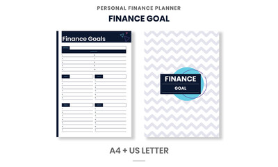 Obraz premium Minimalist Personal Finance planner Finance Goal pages template vector paper A4 and US Letter Ai, EPS 10 File