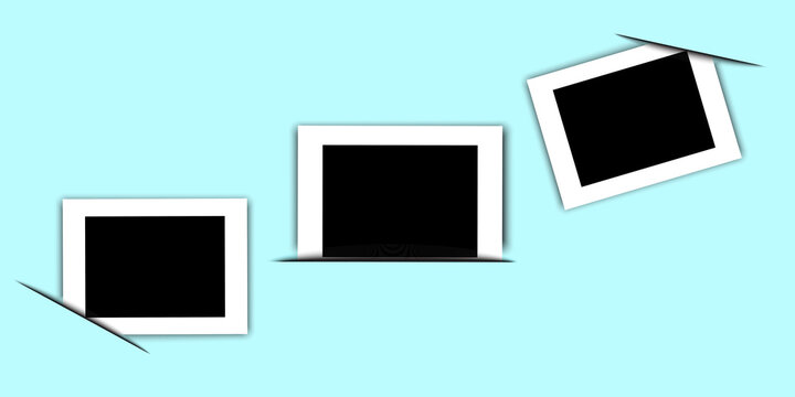 Abstract image with photo frames on blue background. Scrapbook design. Photo frame tucked corners. Stock image. EPS10.