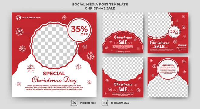 Set of christmas sale social media post template banner with photo collage. Usable for social media, banner and web internet ads. Flat design vector.