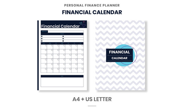 Minimalist Personal Finance planner Financial Calendar pages template vector paper A4 and US Letter Ai, EPS 10 File
