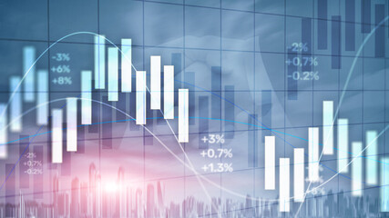 Financial Investment Concept. Stock market trading graph and candlestick chart.