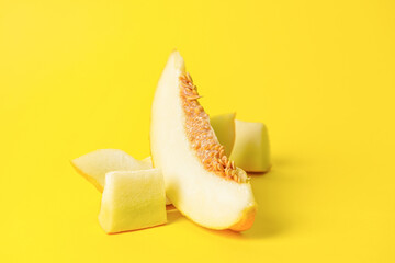 Sweet cut melon on color background