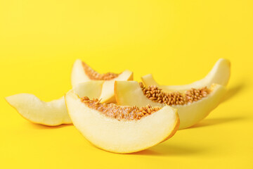 Sweet cut melon on color background