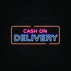 Cash On Delivery Neon Signs Vector. Sticker Neon Style