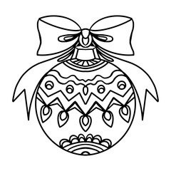 Christmas tree toy. Hand drawn graphics holiday illustration. Cartoon isolated on white background.