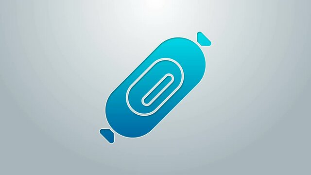 Blue line Salami sausage icon isolated on grey background. Meat delicatessen product. 4K Video motion graphic animation