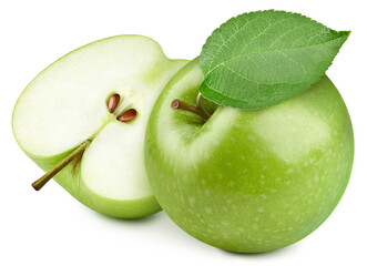 Apple with leaves clipping path