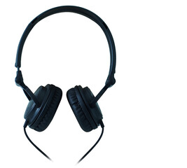  front view beautiful black on-ear headphones on white background, technology, object, copy space