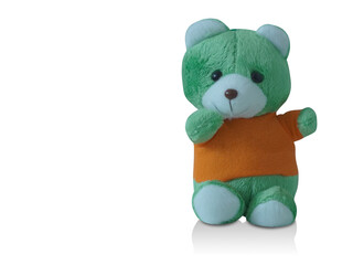 front view beautiful green and white bear on white background, animal, object, copy space