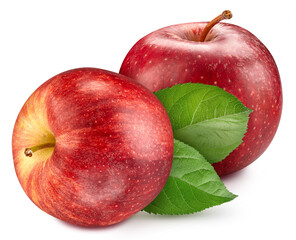 Red Apple with leaves clipping path