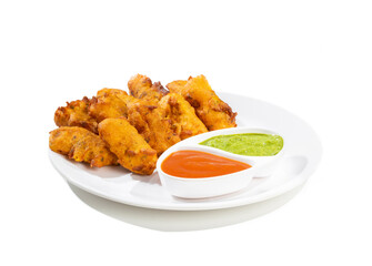 Indian Traditional Paneer Pakora or Pakoda Snacks on White Background