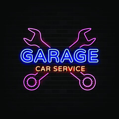Garage Car Service Neon Signs Vector. Design Template Neon Style