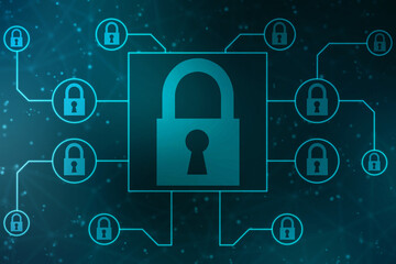 Closed Padlock on digital background, Technology security concept. Modern safety digital background. Lock Protection system, Cyber Security and information or network protection