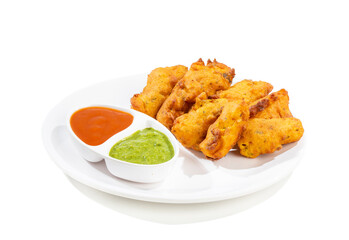 Indian Traditional Paneer Pakora or Pakoda Snacks on White Background