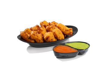 Indian Traditional Paneer Pakora or Pakoda Snacks on White Background