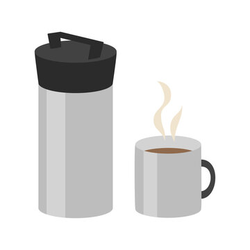 タンブラーとコーヒーカップに入ったコーヒーのイラスト。