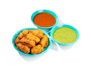 Indian Traditional Paneer Pakora or Pakoda Snacks on White Background