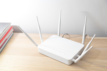 WiFi wireless router. Wireless device for broadband Wi-Fi 6 network in office or home.