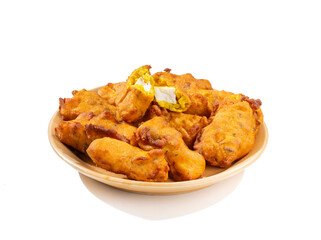 Indian Traditional Paneer Pakora or Pakoda Snacks on White Background