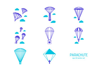 Parachute - vector icons set.