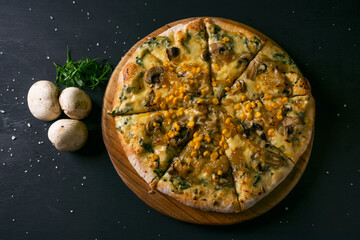pizza with mushrooms and cheese