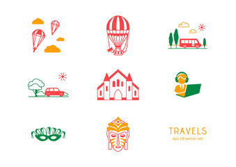 Travels - vector icons set. Symbol for web