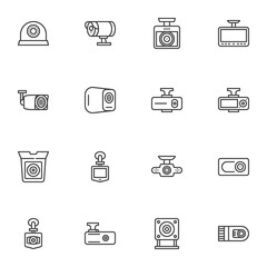 DVR camera line icons set, outline vector symbol collection, linear style pictogram pack. Signs, logo illustration. Set includes icons as car security camera, dvr system