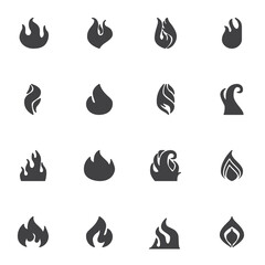 Fire flames vector icons set, modern solid symbol collection, filled style pictogram pack. Signs, logo illustration. Set includes icons as burning fire, bonfire, flammable, blaze