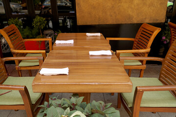Table and chairs of the summer cafe in the open air.