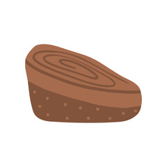 Hand drawn piece of chocolate cake isolated on a white background. Illustration in a simple flat style. It can be used for decoration of textile, paper and other surfaces.
