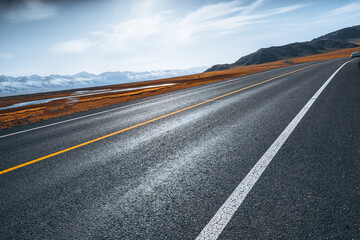 Driving on the road in Xinjiang Scenic Area