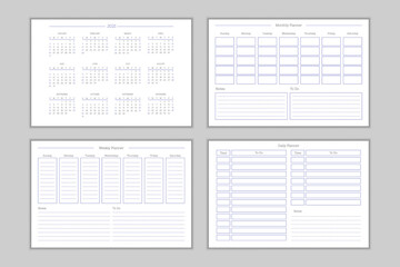 2021 calendar and daily weekly monthly personal planner diary template in classic strict style. Monthly calendar individual schedule minimalism restrained design for business notebook