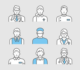 福祉・医療従事者の人物アイコンセット　イラスト素材