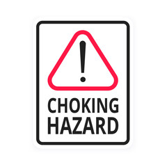 Choking hazard forbidden sign sticker not suitable for children under 3 years isolated on white background vector illustration. Warning triangle, sharp edges and small parts danger circle prohibition.
