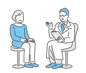 シニアの女性に説明をする医者のイラスト素材