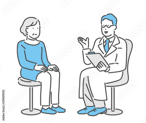 シニアの女性に説明をする医者のイラスト素材 Wall Mural Emma シニアの女性に説明をする医者のイラスト素材 Wall Mural Emma