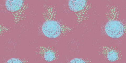 seamless repeating gentle romantic pink dark faded background with blue flowers.