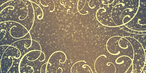 brown festive rich rich background with a border of ornate golden curves, grainy and mottling.