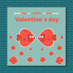 Two cute fishes in love. Valentine's Day concept. vector illustration.