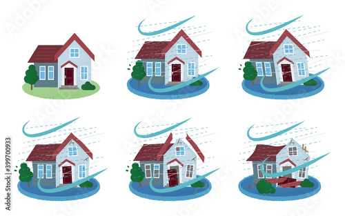 台風の被害に遭う住宅のベクターイラストセット Wall Mural Icim