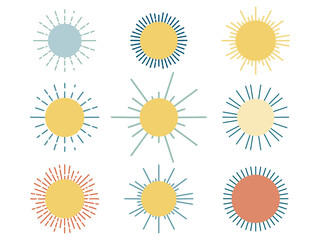 Set of sunbursts and frame, vector illustration