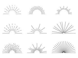 Set of sunbursts and frame, vector illustration