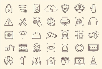 Security - outline web icon set, vector, thin line icons collection. Set of vector illustrations