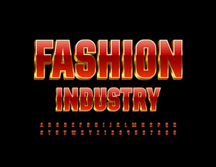 Vector stylish logo Fashion Industry. Elite style Alphabet Letters and Numbers set. Chic 3D Red and Gold Font. 