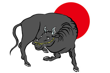 牛と太陽　Japanese new year art