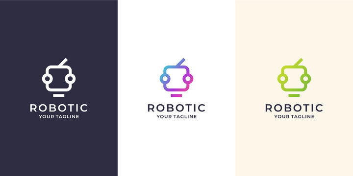 robotic logo design in modern style.premium vector