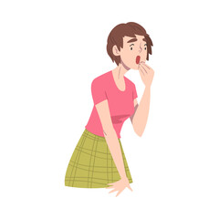 Young Woman with Shocked Face Expression, Emotional Reaction, Mood of People Concept, Surprised and Amazed Person Cartoon Style Vector Illustration
