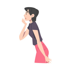 Shocked Young Woman, Emotional Reaction Concept, Side View of Surprised and Amazed Person Cartoon Style Vector Illustration